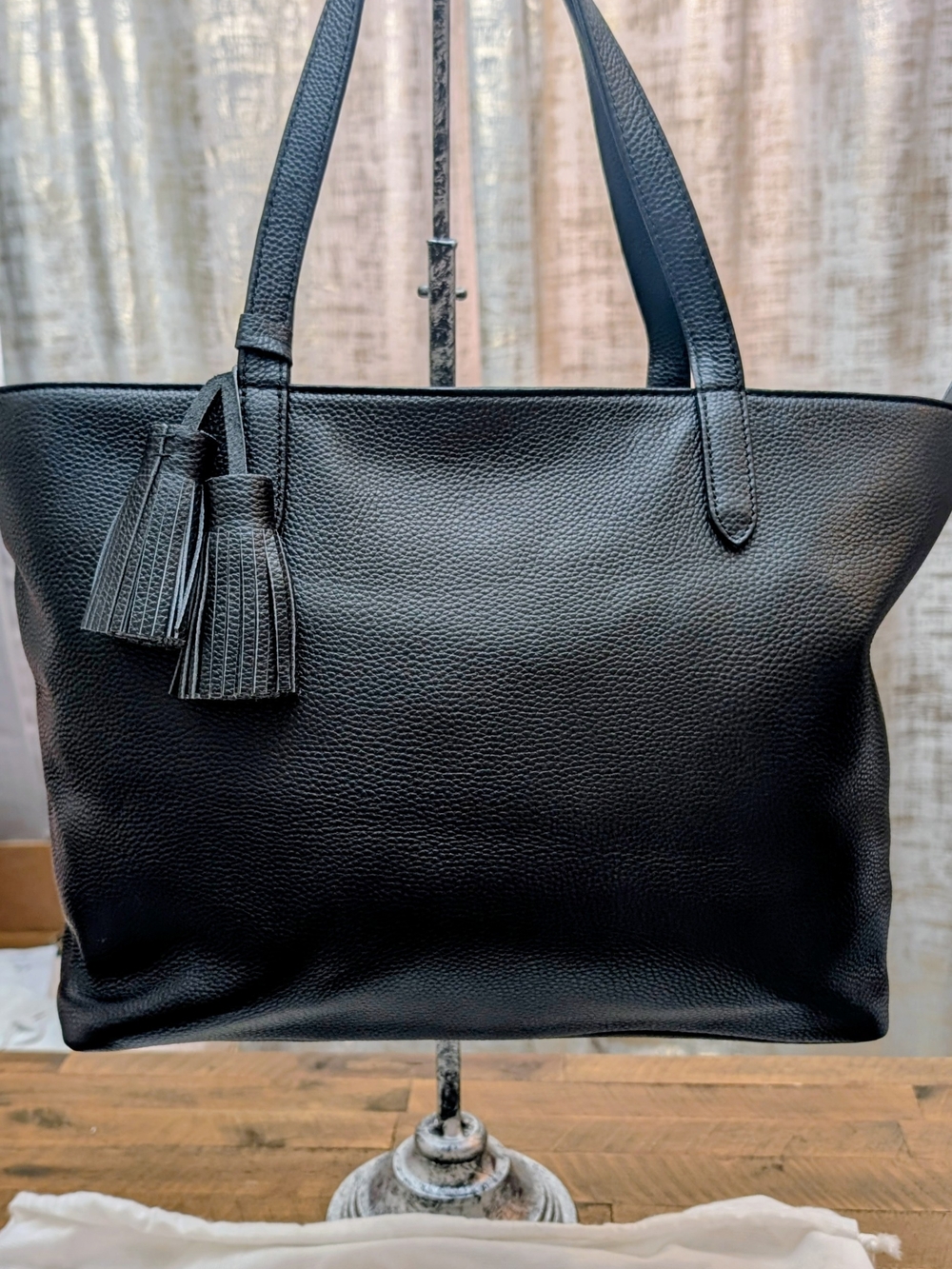 Onna Ehrlich Black Pebbled Leather Tassel Tote Bag With Dust Bag & COA